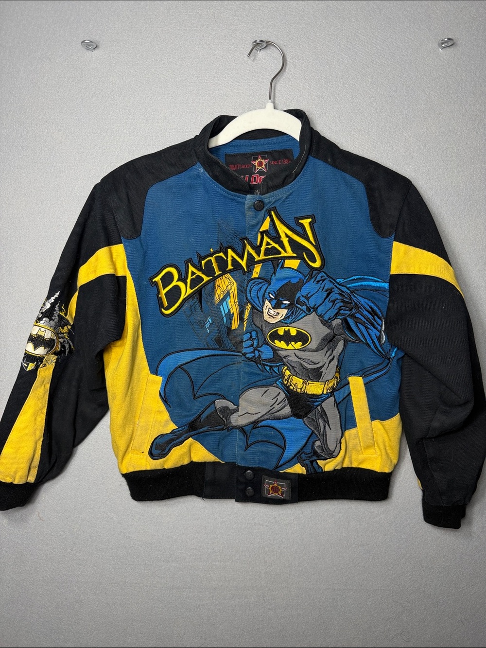 Vintage 80s JH Design Blue & Black batman bomber Jacket